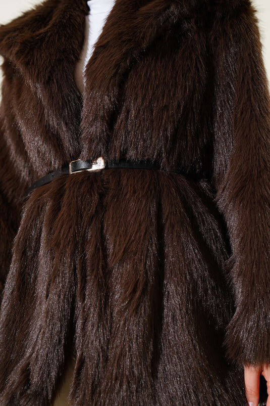 Madonna kraag ceintuur bontjas bruin