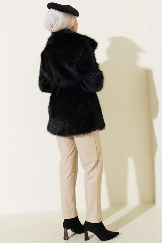 Madonna kraag bontjas zwart