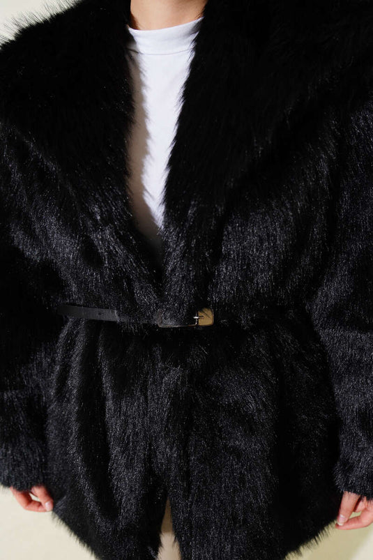 Madonna kraag bontjas zwart