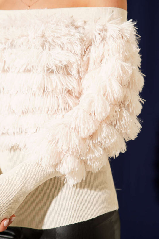 Blouse met Madonna-kraag en baardmotief, beige