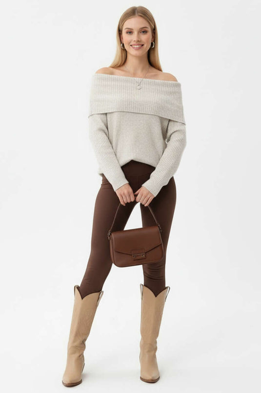 Madonna Collar Knit Sweater Stone