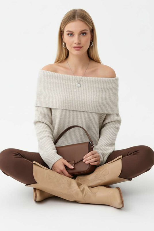 Madonna Collar Knit Sweater Stone