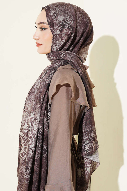 Mandala Desen Bambu Kraş Şal Kahve