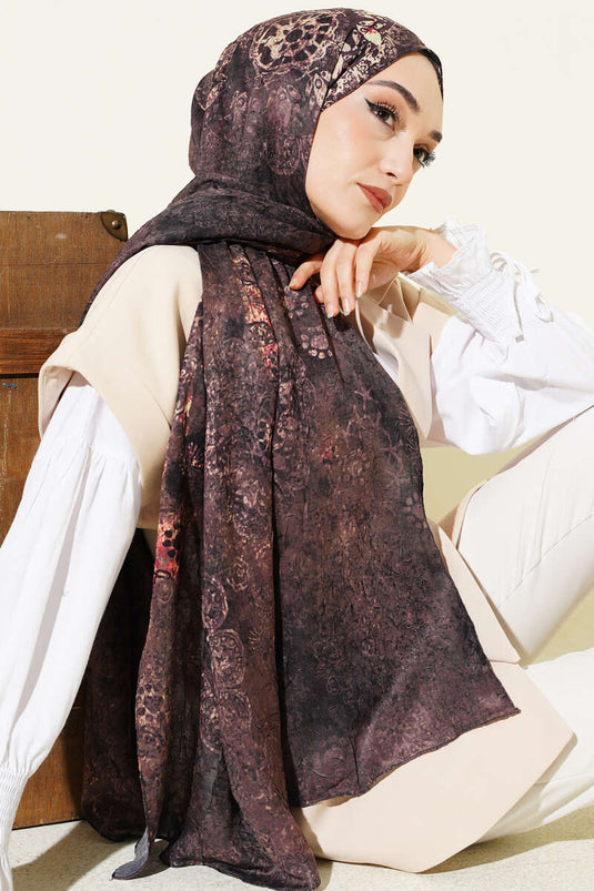 Mandala Desen Bambu Kraş Şal Sütlü Kahve