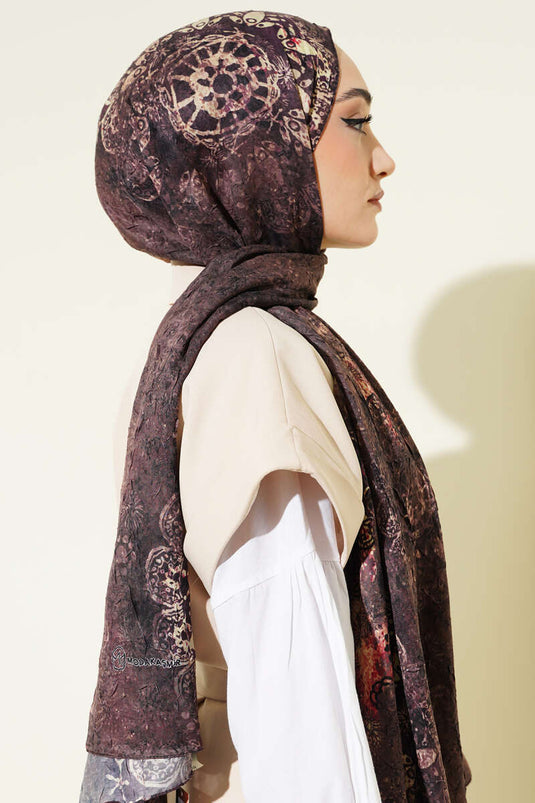 Mandala Desen Bambu Kraş Şal Sütlü Kahve