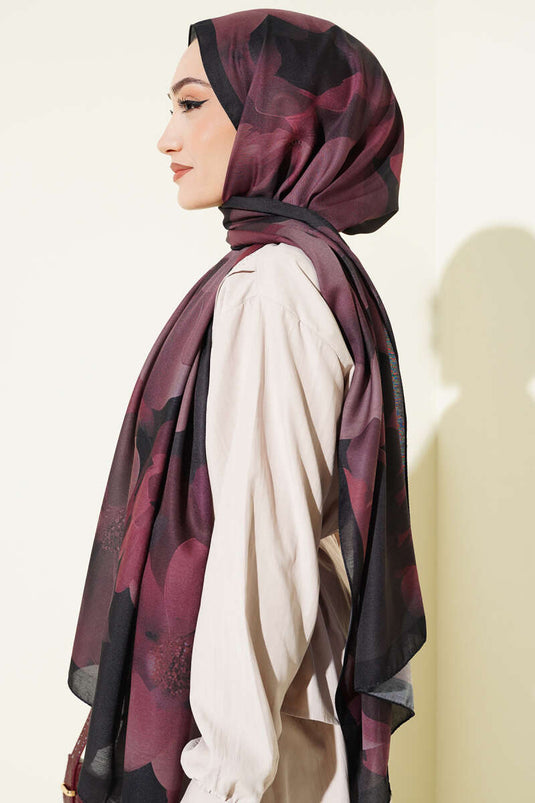 Manolya Desenli Şal Siyah Kahve