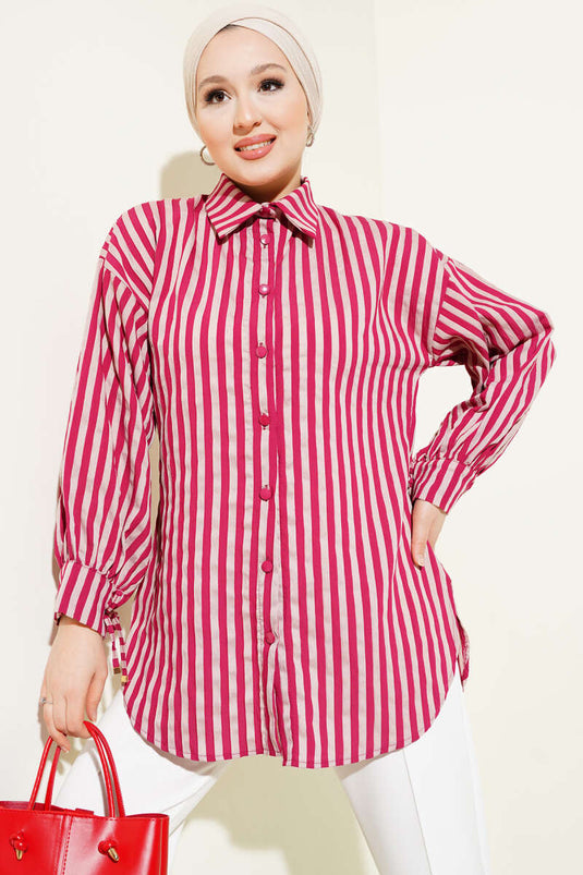 Burgundy Striped Shirt with Cuff