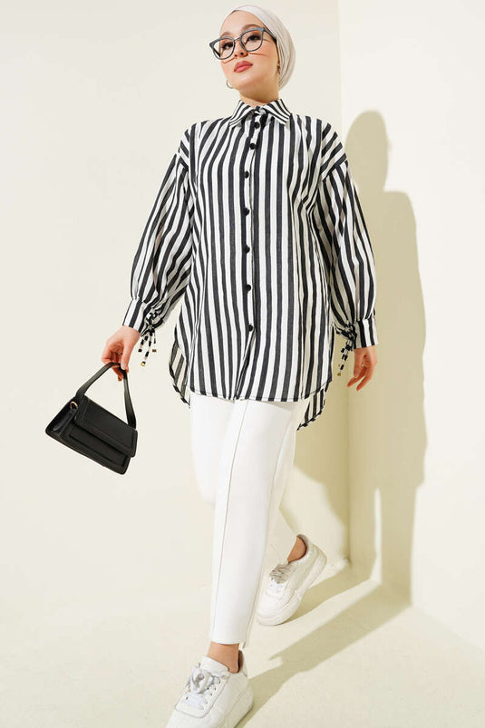 Collared Striped Shirt Black