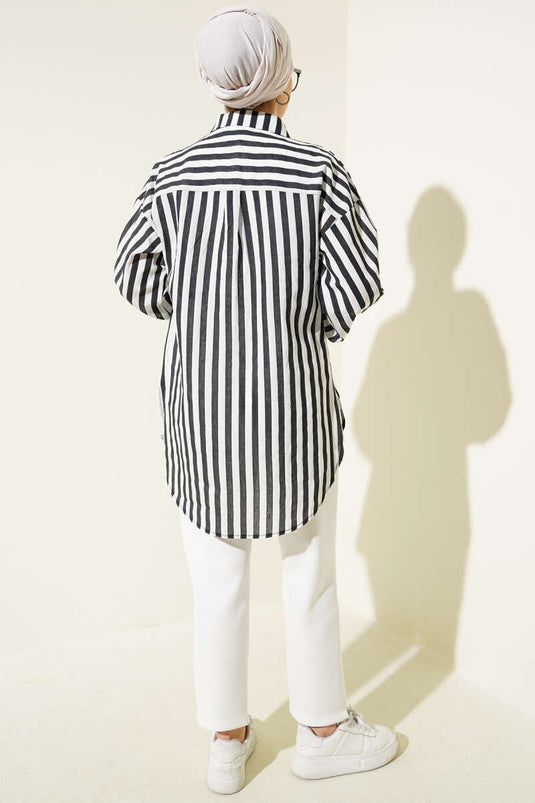 Collared Striped Shirt Black