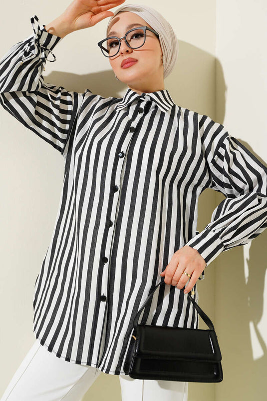 Collared Striped Shirt Black