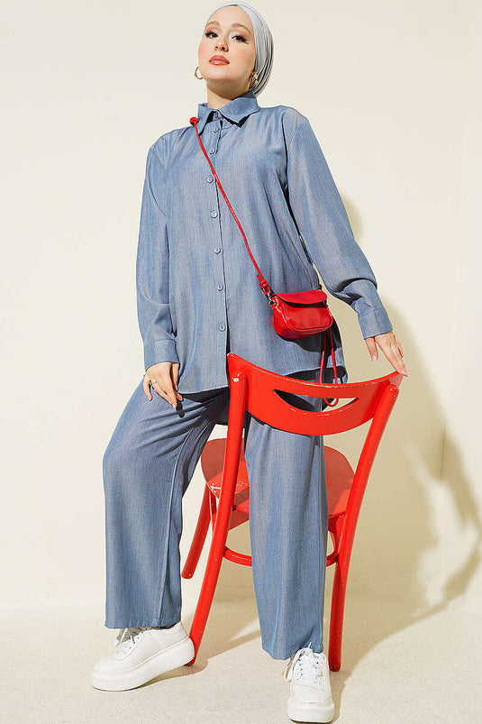 Conjunto Básico Azul Con Botones