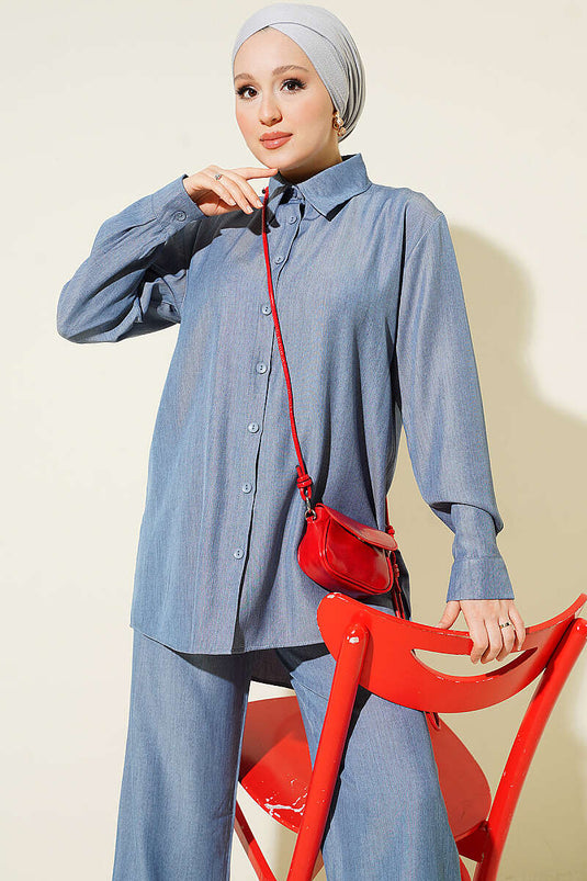 Conjunto Básico Azul Con Botones
