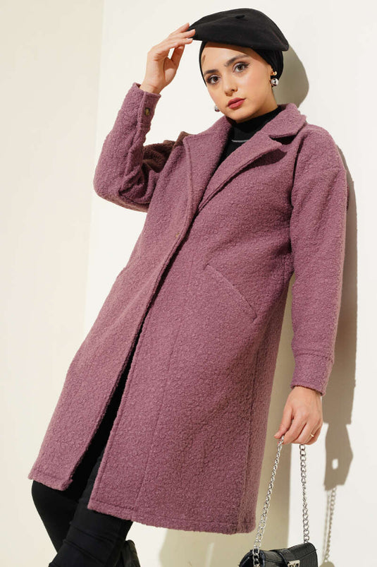 Manteau Boucle Boutonné À Revers Violet