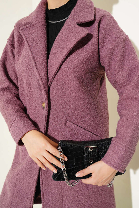 Manteau Boucle Boutonné À Revers Violet