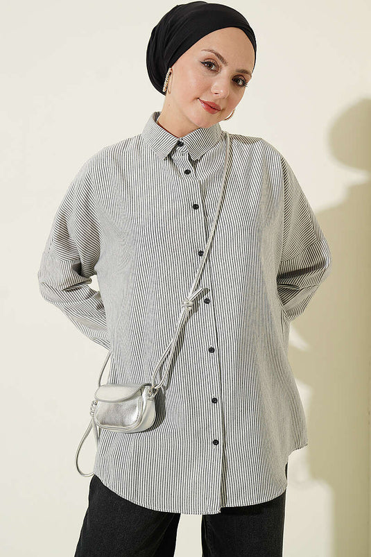 Black Striped Button-Front Shirt