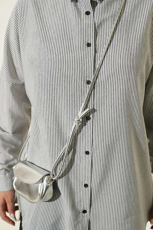 Black Striped Button-Front Shirt