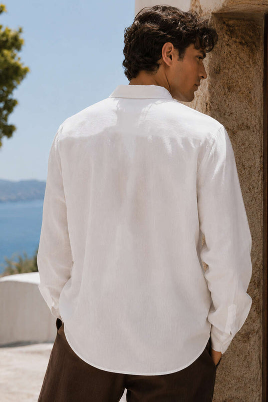 Chemise tissée pour homme avec boutons à manchette, couleur écru