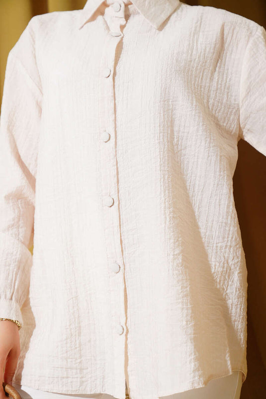 Crinkle Shirt with Buttoned Cuffs, Beige