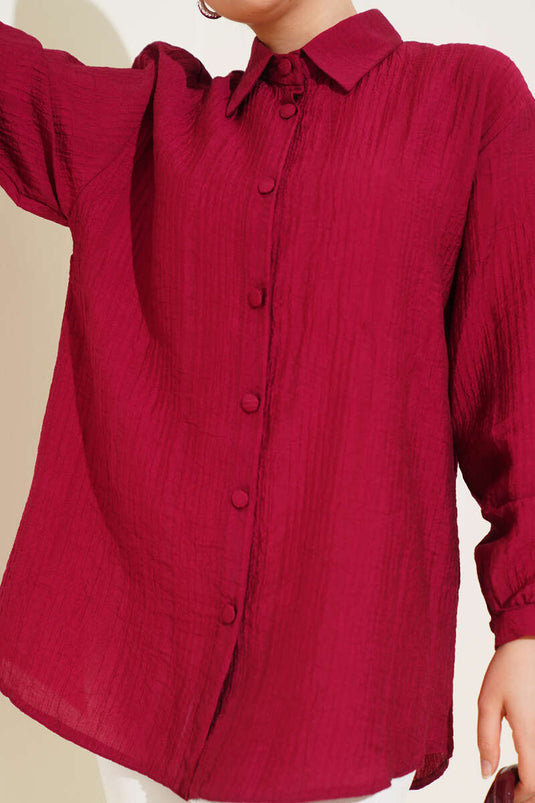 Chemise froissée à poignets boutonnés, bordeaux
