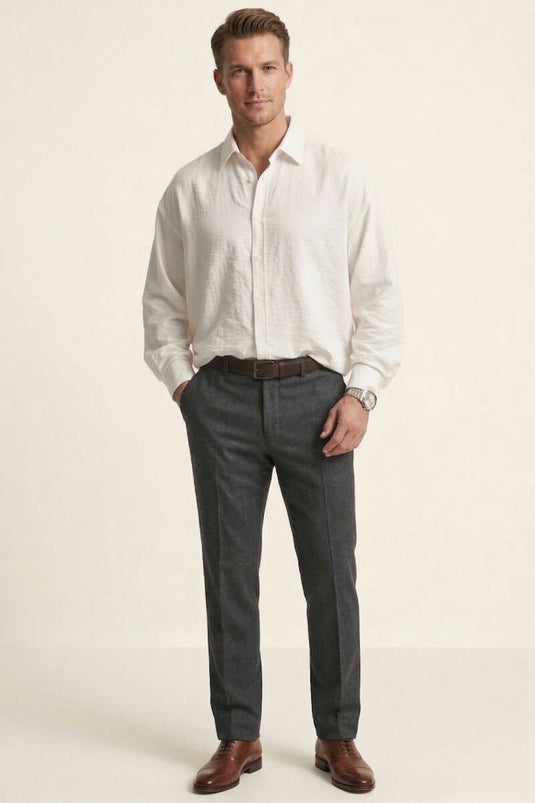 Tencel Men's Shirt with Cuff Buttons Ecru