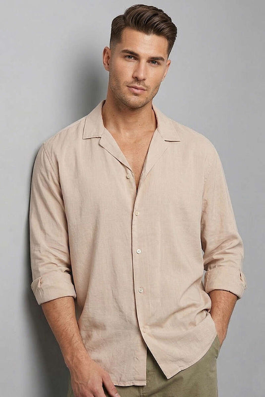 Tencel Men's Shirt with Cuff Buttons Latte