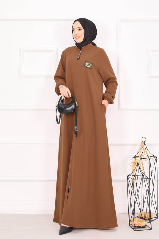 Abaya hijab à poignets élastiques et poches