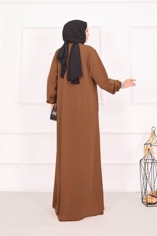 Abaya hijab à poignets élastiques et poches