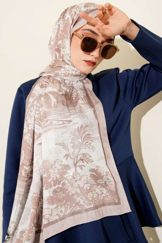 Landscape Pattern Bamboo Crash Shawl Beige