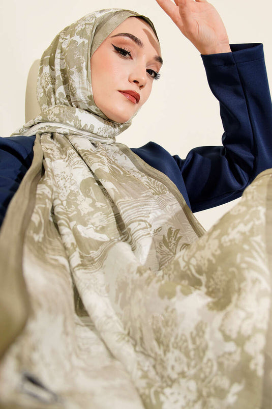 Manzara Desen Bambu Kraş Şal Çağla Yeşili