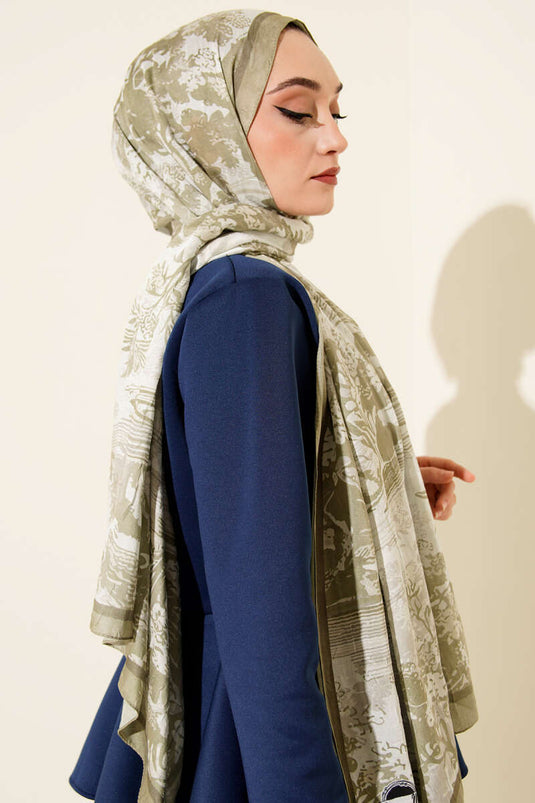 Manzara Desen Bambu Kraş Şal Çağla Yeşili