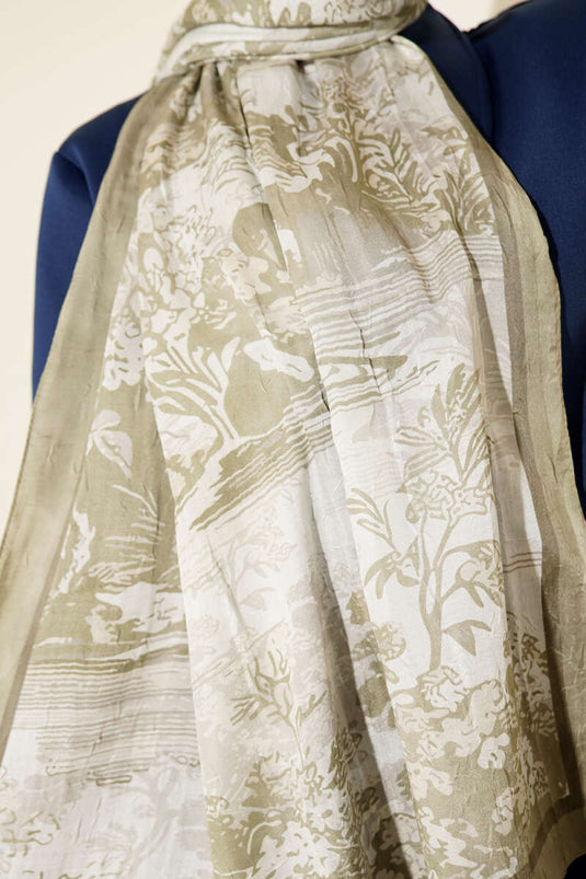 Manzara Desen Bambu Kraş Şal Çağla Yeşili