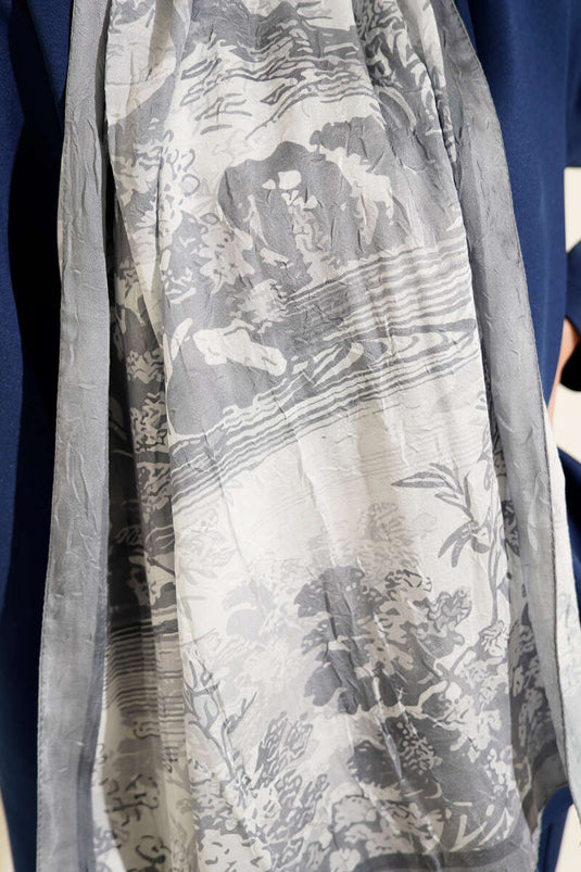 Manzara Desen Bambu Kraş Şal Gri