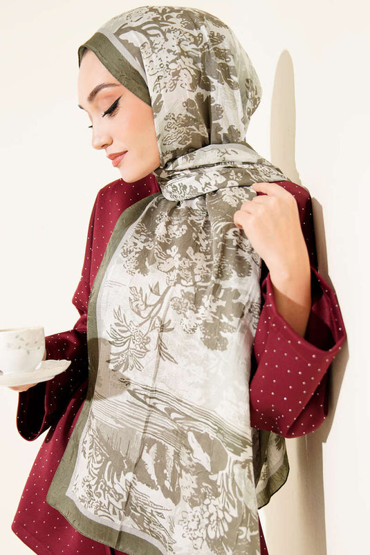 Manzara Desen Bambu Kraş Şal Haki