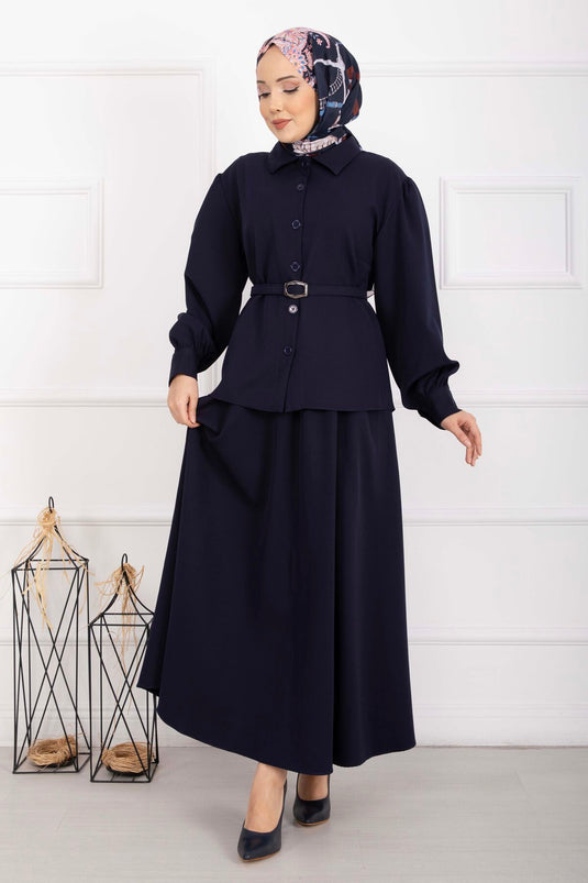 Marin Kemerli Etekli Takım Lacivert