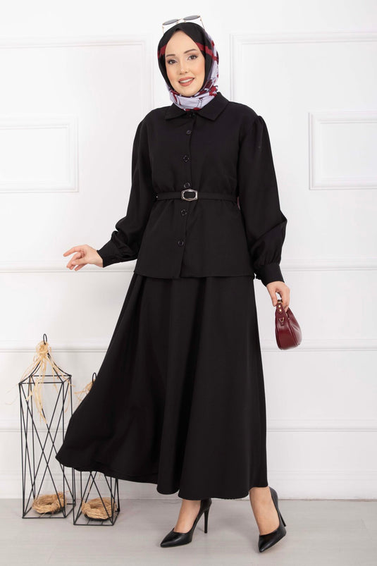 Marin Kemerli Etekli Takım Siyah