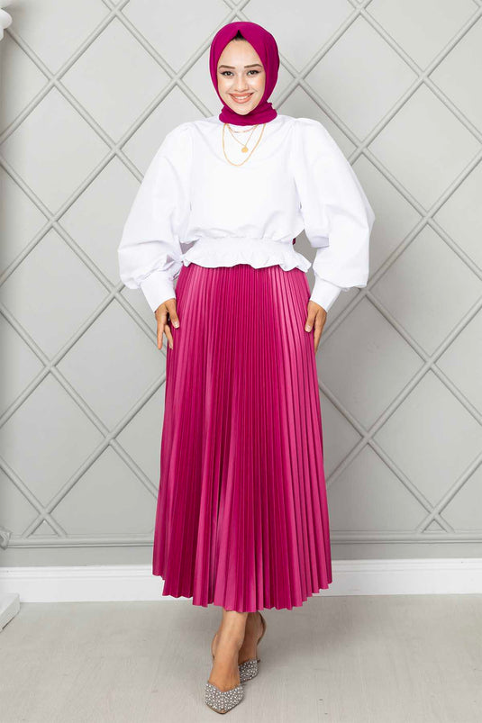 Jupe Hijab Plissée Fuchsia avec Taille Élastique