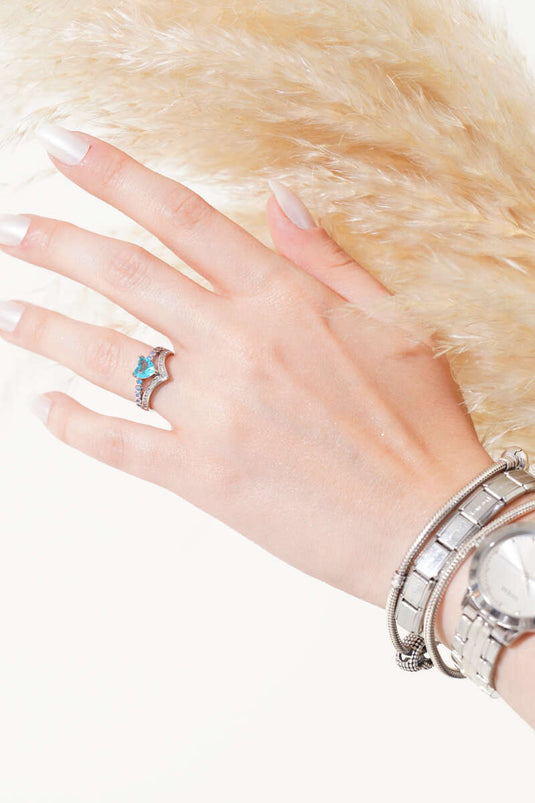 Bague Pierre Coeur Bleu Argent