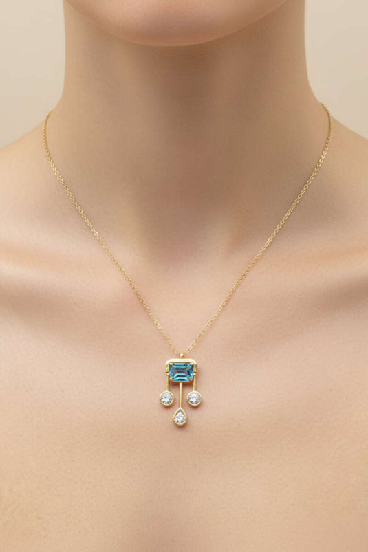Gold Pendant Necklace with Blue Stones