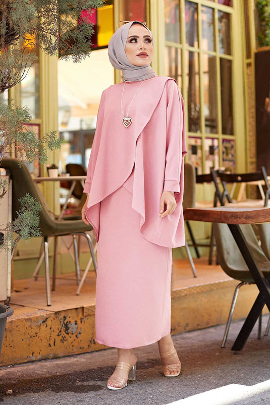 Combinaison Double Hijab Jupe et Tunique 5461-1 Poudre