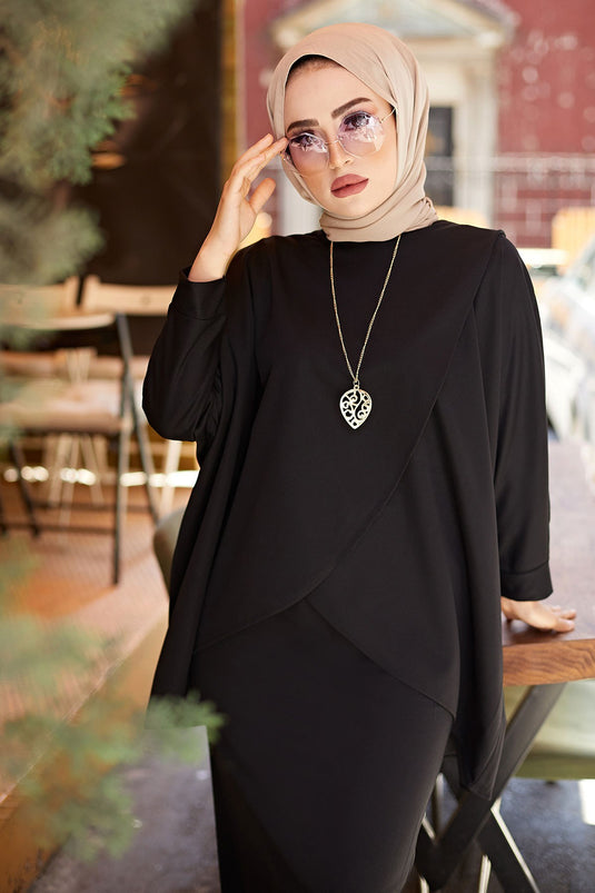 MDI Skirt and Tunic Two-Piece Combination Black