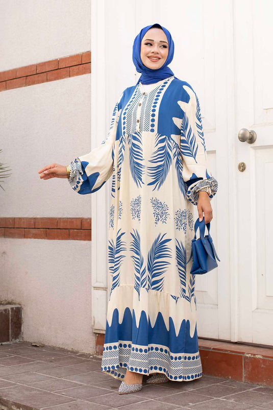 Robe Hijab En Viscose À Motifs Melike Indigo