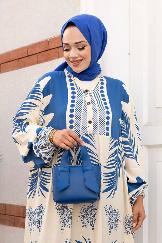 Robe Hijab En Viscose À Motifs Melike Indigo