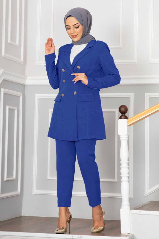 Handkerchief Collar Detailed Modest Set Indigo