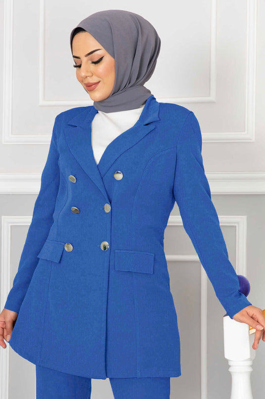 Modest Set with Scarf Collar Detail Blue