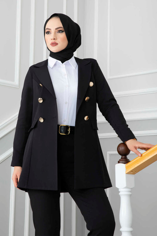 Costume Hijab Détaillé Avec Col Mouchoir Noir