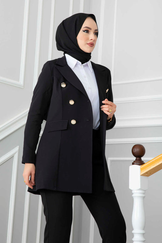 Costume Hijab Détaillé Avec Col Mouchoir Noir