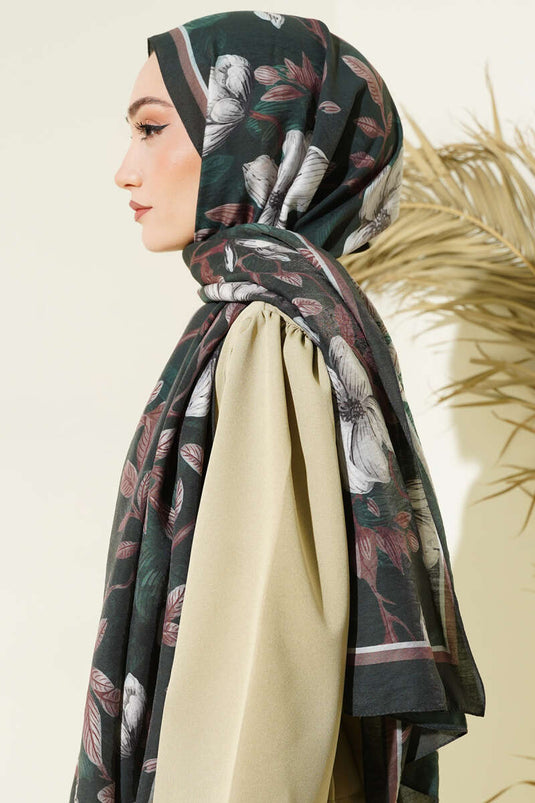 Viooltjespatroon Modal Sjaal Smaragd Wit