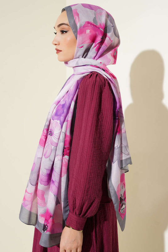 Scialle con motivo viola grigio