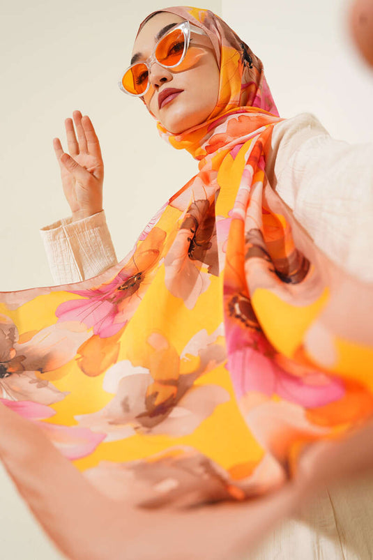 Violet Pattern Shawl Mustard