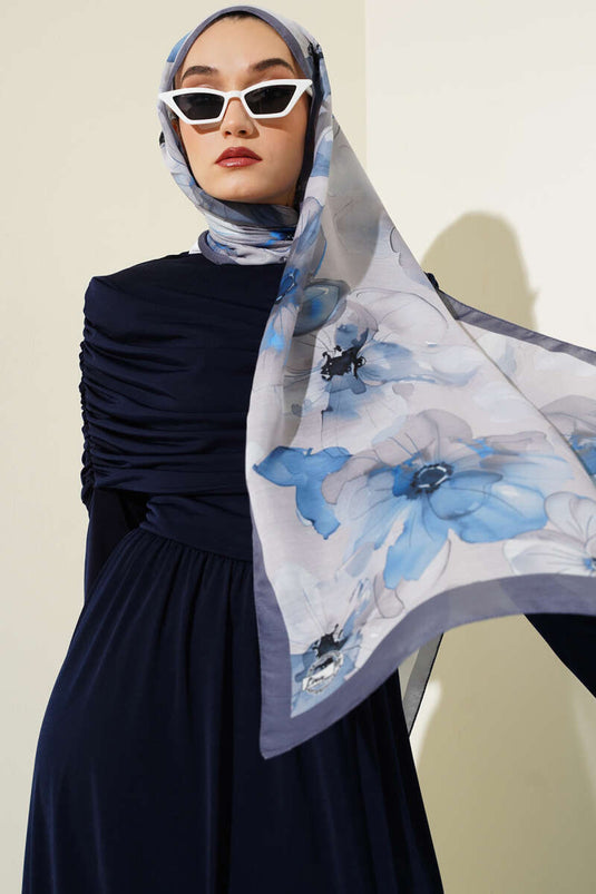 Violet Patterned Shawl, Slate Grey